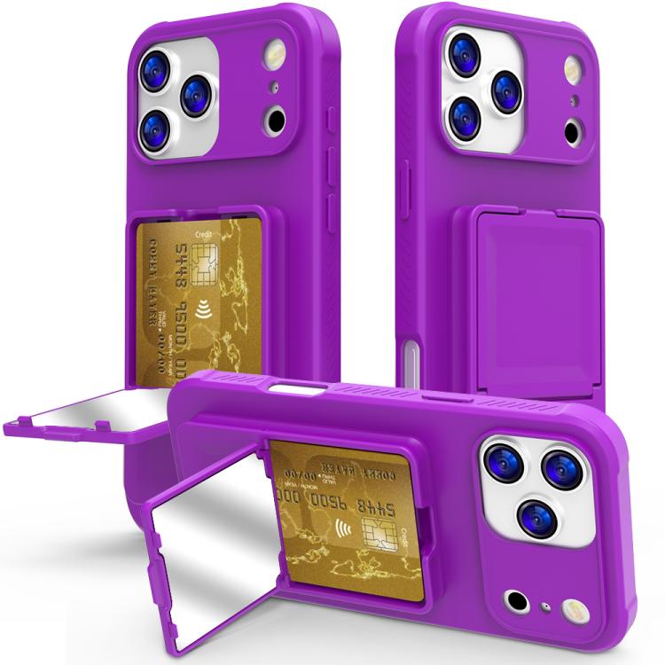 皮膚觸感 TPU 隱藏鏡面卡包手機殼，附支架，適用於 iPhone 17 Pro Max、iPhone 17 Pro、iPhone 17、iPhone Air