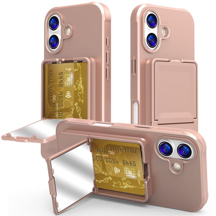 皮膚觸感 TPU 隱藏鏡面卡包手機殼，附支架，適用於 iPhone 17 Pro Max、iPhone 17 Pro、iPhone 17、iPhone Air