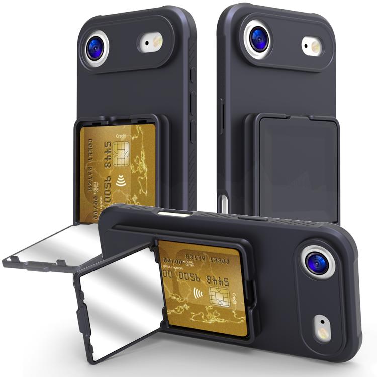 皮膚觸感 TPU 隱藏鏡面卡包手機殼，附支架，適用於 iPhone 17 Pro Max、iPhone 17 Pro、iPhone 17、iPhone Air