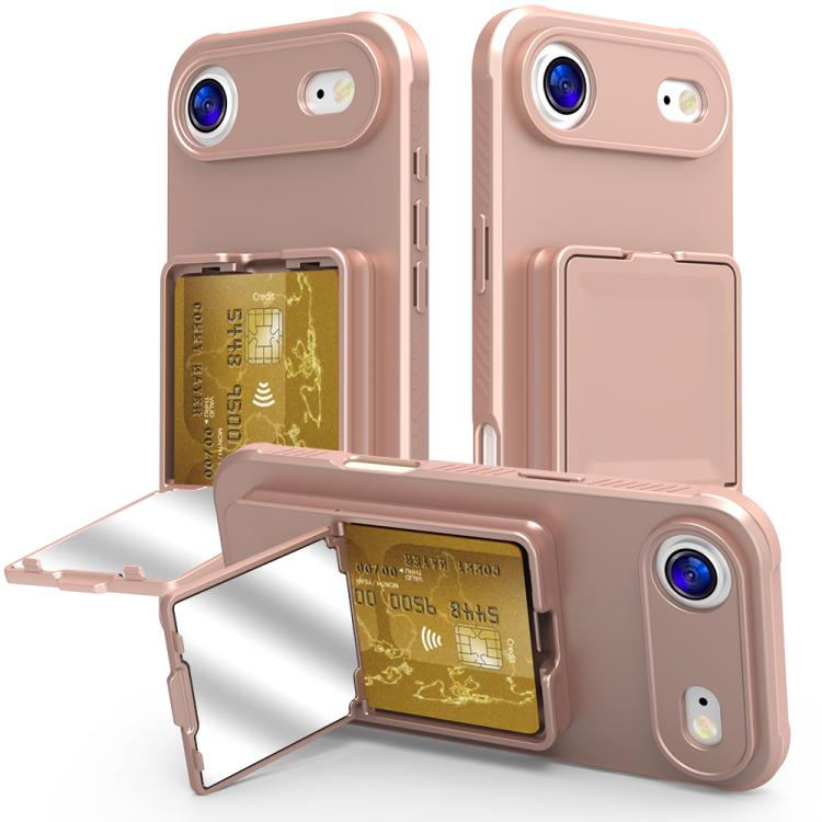 皮膚觸感 TPU 隱藏鏡面卡包手機殼，附支架，適用於 iPhone 17 Pro Max、iPhone 17 Pro、iPhone 17、iPhone Air