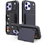 皮膚觸感 PC 混合 TPU 橫向隱藏鏡面卡包手機殼，適用於 iPhone 17 Pro Max、iPhone 17 Pro、iPhone 17、iPhone Air