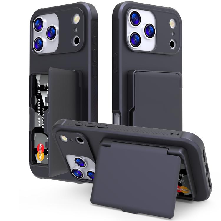 皮膚觸感 PC 混合 TPU 橫向隱藏鏡面卡包手機殼，適用於 iPhone 17 Pro Max、iPhone 17 Pro、iPhone 17、iPhone Air