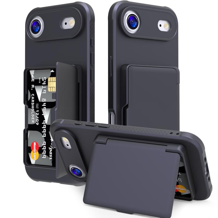 皮膚觸感 PC 混合 TPU 橫向隱藏鏡面卡包手機殼，適用於 iPhone 17 Pro Max、iPhone 17 Pro、iPhone 17、iPhone Air