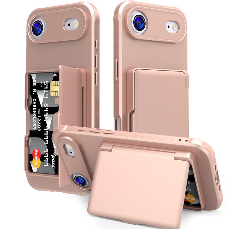 皮膚觸感 PC 混合 TPU 橫向隱藏鏡面卡包手機殼，適用於 iPhone 17 Pro Max、iPhone 17 Pro、iPhone 17、iPhone Air