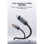 Yesido CA138L 12W 2.4A USB 對 8 Pin OLED 顯示充電數據線，USB 對 8 Pin