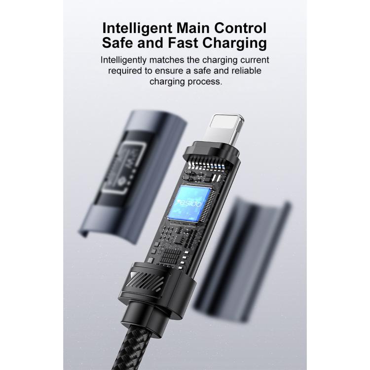Yesido CA138L 12W 2.4A USB 對 8 Pin OLED 顯示充電數據線，USB 對 8 Pin