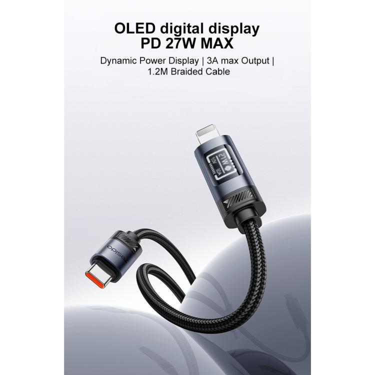 Yesido CA201 27W Type-C to 8 Pin OLED Display Charging Data Cable, Type-C to 8 Pin