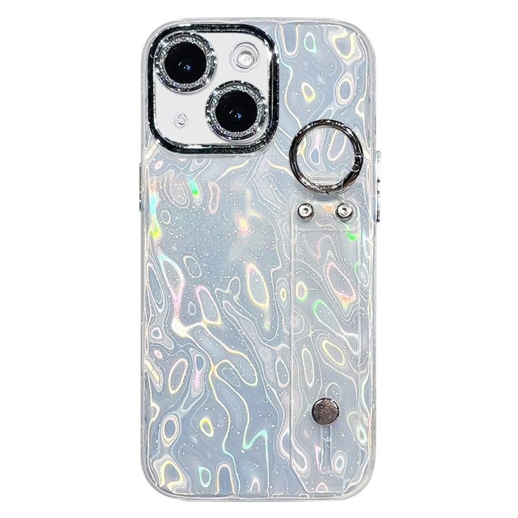 鍍膜皺紋紋理手腕帶支架TPU手機殼附鏡頭保護膜，適用於iPhone 13