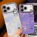 鍍膜皺紋紋理手腕帶支架TPU手機殼附鏡頭保護膜，適用於iPhone 13