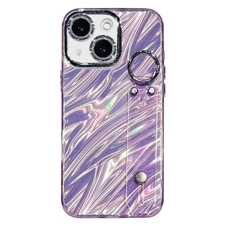 鍍膜波紋紋理手腕帶支架TPU手機殼附鏡頭保護膜，適用於iPhone 13
