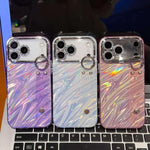 鍍膜波紋紋理手腕帶支架TPU手機殼附鏡頭保護膜，適用於iPhone 13