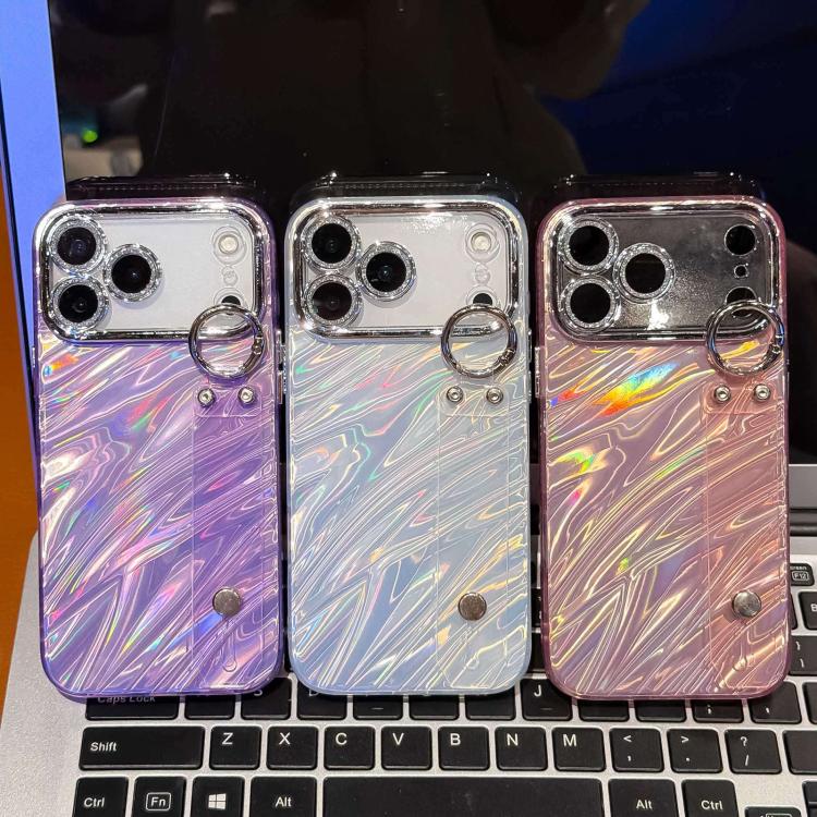鍍膜波紋紋理手腕帶支架TPU手機殼附鏡頭保護膜，適用於iPhone 13