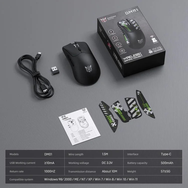 ONIKUMA DM01 12800DPI 2.4GHz + 藍牙 + 有線三模遊戲滑鼠，DM01
