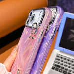 鍍膜羽紗紋理手腕帶支架TPU手機殼附鏡頭保護膜，適用於iPhone 13