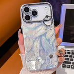鍍膜羽毛紋理手腕帶支架TPU手機殼附鏡頭保護膜，適用於iPhone 13