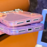 鍍膜羽毛紋理手腕帶支架TPU手機殼附鏡頭保護膜，適用於iPhone 13
