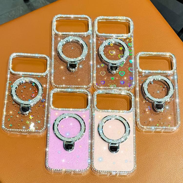 水鑽閃粉支架雙面IMD手機殼，適用於iPhone 15 Pro Max、iPhone 15 Pro、iPhone 15、iPhone 14、iPhone 14 Pro、iPhone 14 Pro Max、iPhone 13 Pro Max、iPhone 13 Pro