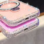 水鑽閃粉支架雙面IMD手機殼，適用於iPhone 15 Pro Max、iPhone 15 Pro、iPhone 15、iPhone 14、iPhone 14 Pro、iPhone 14 Pro Max、iPhone 13 Pro Max、iPhone 13 Pro