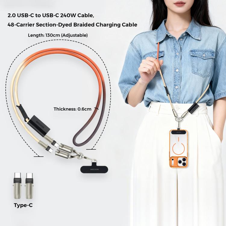 MOCOME W3 Type-C 轉 Type-C 多功能充電線可調式斜背手機掛繩