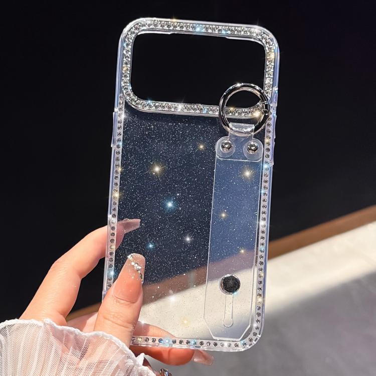 水鑽閃粉手腕帶手機殼，適用於 iPhone 17 Pro、iPhone 17、iPhone Air、iPhone 16 Pro Max、iPhone 16 Pro、iPhone 16 Plus、iPhone 16、iPhone 15 Pro Max