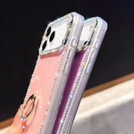 水鑽指環支架雙面IMD PC混合TPU手機殼，適用於iPhone 17 Pro Max、iPhone 17 Pro、iPhone 17、iPhone Air、iPhone 16 Pro Max、iPhone 16 Pro、iPhone 16 Plus、iPhone 16