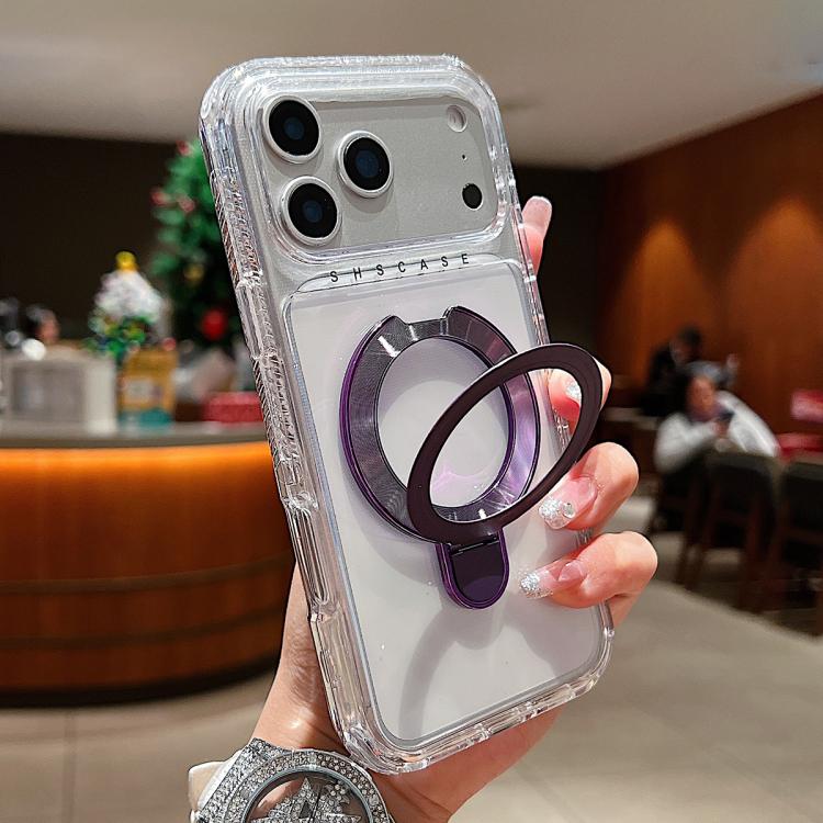 透明旋轉金屬支架磁吸手機殼，適用於iPhone 17 Pro Max、iPhone 17 Pro