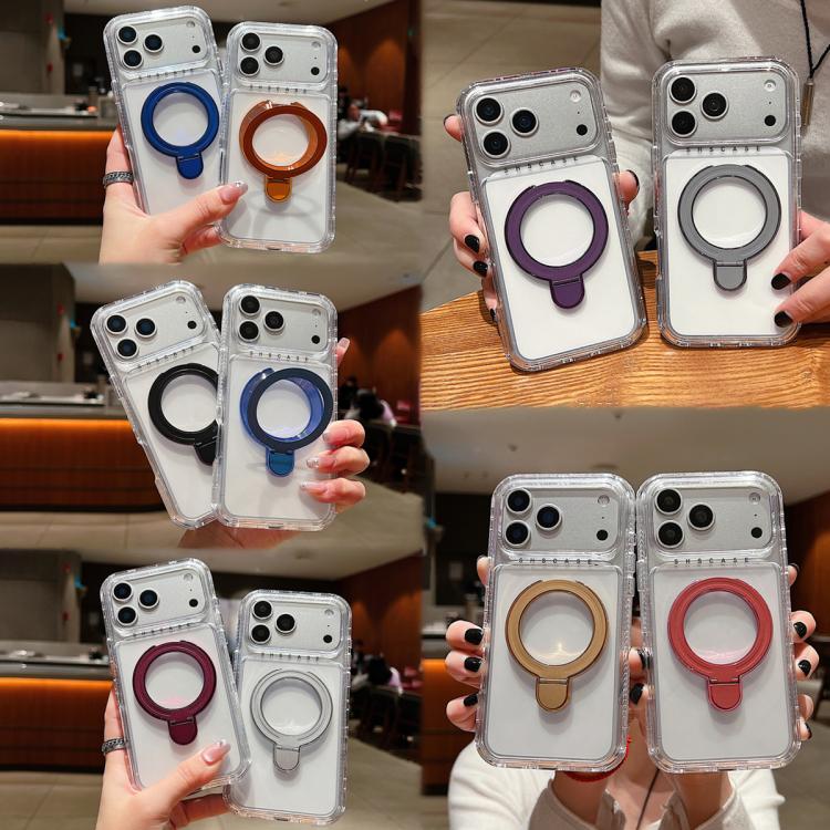 透明旋轉金屬支架磁吸手機殼，適用於iPhone 17 Pro Max、iPhone 17 Pro