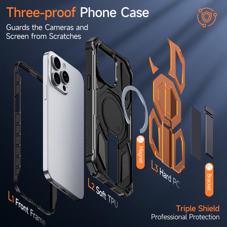 隱藏式金屬支架磁吸防震手機殼，適用於 iPhone 13 Pro