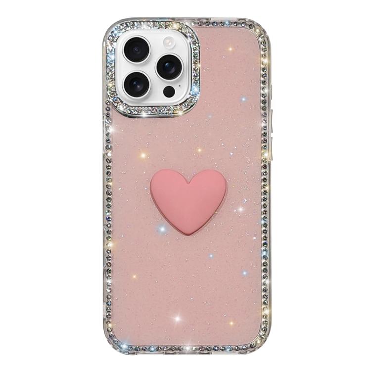 閃光水鑽雙面 IMD 愛心手機殼，適用於 iPhone 16 Pro Max、iPhone 16 Pro、iPhone 16 Plus、iPhone 16、iPhone 15 Pro Max