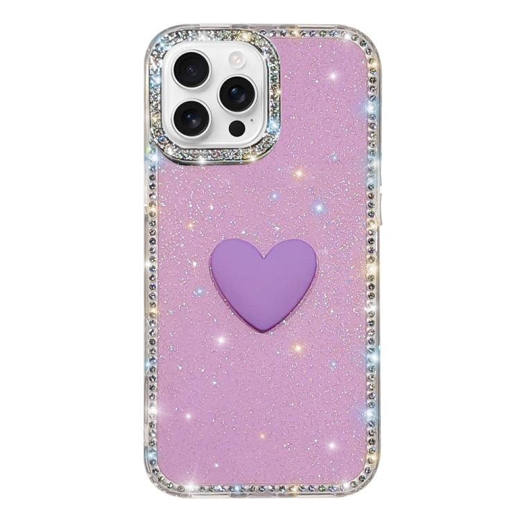 閃光水鑽雙面 IMD 愛心手機殼，適用於 iPhone 16 Pro Max、iPhone 16 Pro、iPhone 16 Plus、iPhone 16、iPhone 15 Pro Max