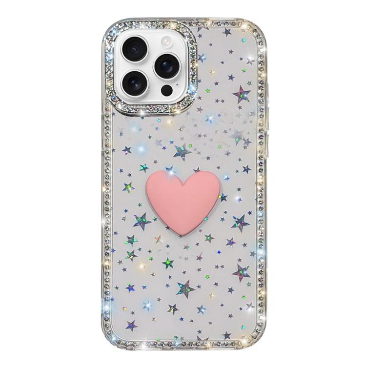 閃光水鑽雙面 IMD 愛心手機殼，適用於 iPhone 16 Pro Max、iPhone 16 Pro、iPhone 16 Plus、iPhone 16、iPhone 15 Pro Max