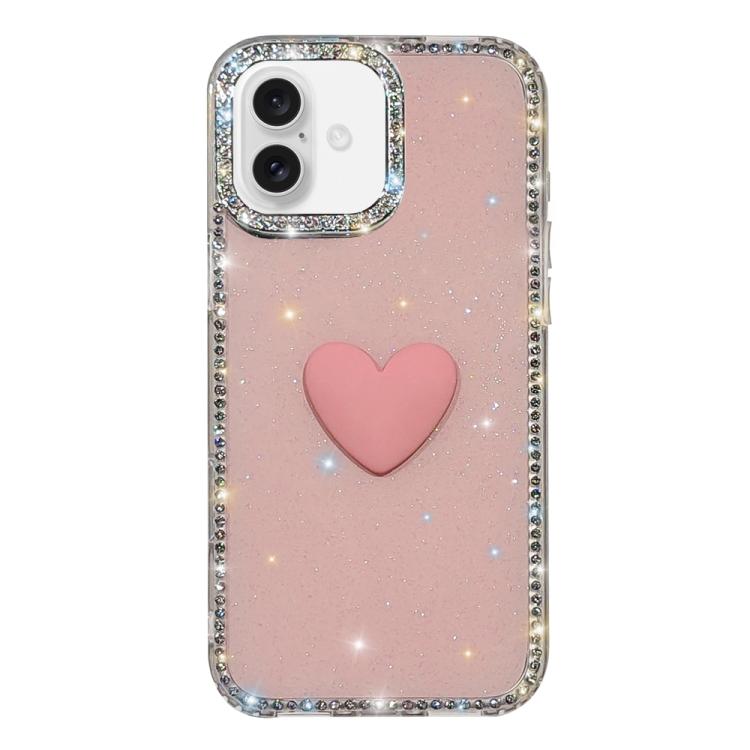 閃光水鑽雙面 IMD 愛心手機殼，適用於 iPhone 16 Pro Max、iPhone 16 Pro、iPhone 16 Plus、iPhone 16、iPhone 15 Pro Max