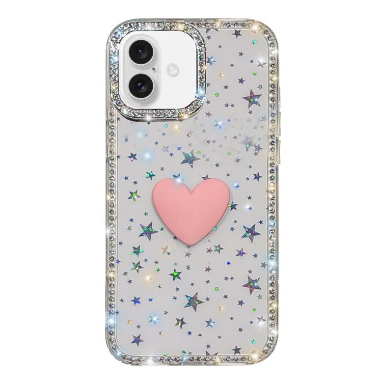 閃光水鑽雙面 IMD 愛心手機殼，適用於 iPhone 16 Pro Max、iPhone 16 Pro、iPhone 16 Plus、iPhone 16、iPhone 15 Pro Max