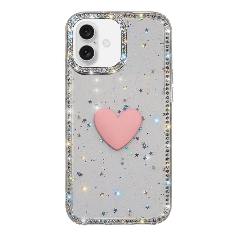 閃光水鑽雙面 IMD 愛心手機殼，適用於 iPhone 16 Pro Max、iPhone 16 Pro、iPhone 16 Plus、iPhone 16、iPhone 15 Pro Max