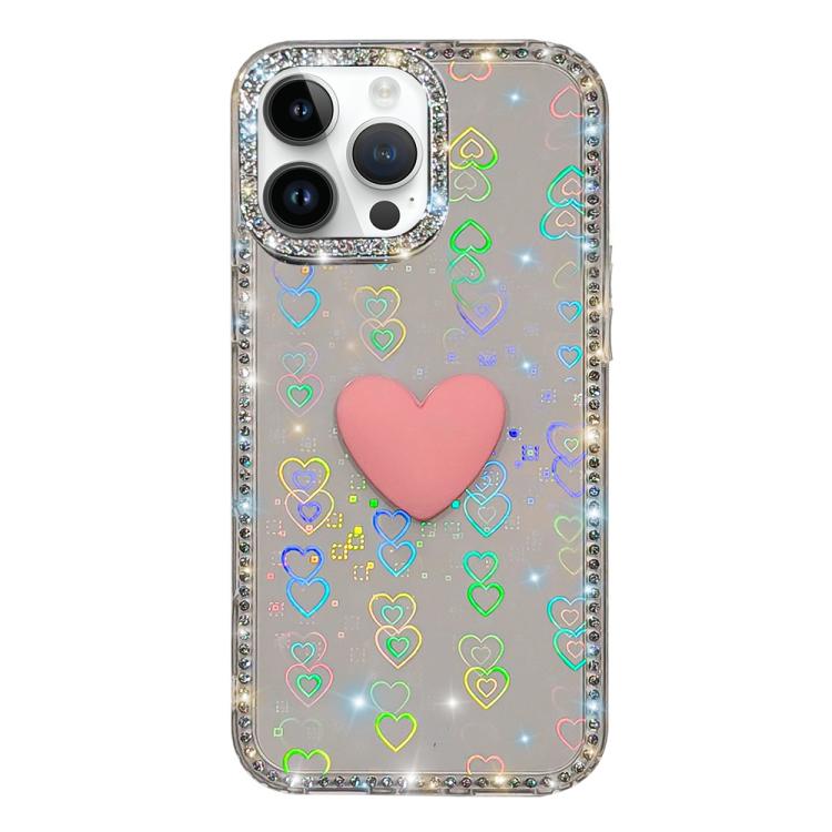 閃光水鑽雙面 IMD 愛心手機殼，適用於 iPhone 16 Pro Max、iPhone 16 Pro、iPhone 16 Plus、iPhone 16、iPhone 15 Pro Max