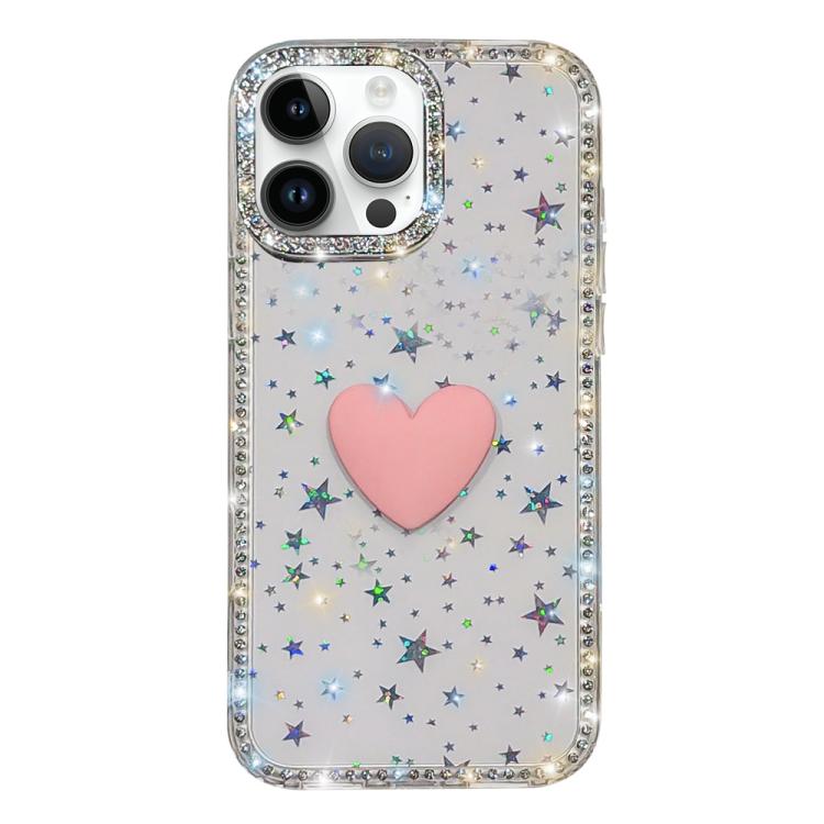 閃光水鑽雙面 IMD 愛心手機殼，適用於 iPhone 16 Pro Max、iPhone 16 Pro、iPhone 16 Plus、iPhone 16、iPhone 15 Pro Max
