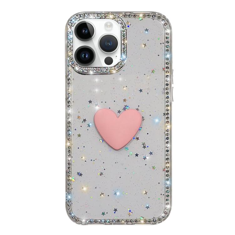 閃光水鑽雙面 IMD 愛心手機殼，適用於 iPhone 16 Pro Max、iPhone 16 Pro、iPhone 16 Plus、iPhone 16、iPhone 15 Pro Max