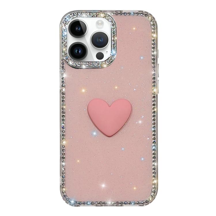 閃光水鑽雙面 IMD 愛心手機殼，適用於 iPhone 16 Pro Max、iPhone 16 Pro、iPhone 16 Plus、iPhone 16、iPhone 15 Pro Max