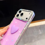 閃光水鑽雙面 IMD 愛心手機殼，適用於 iPhone 16 Pro Max、iPhone 16 Pro、iPhone 16 Plus、iPhone 16、iPhone 15 Pro Max