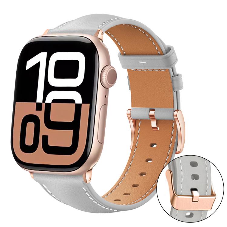 xDfind 玫瑰金扣黑鯊細紋素皮錶帶，適用於 Apple Watch 42 / 44 / 45 / 46 / 49mm，適用於 Apple Watch 38 / 40 / 41 / S11 42mm