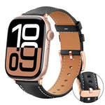 xDfind 玫瑰金扣黑鯊細紋素皮錶帶，適用於 Apple Watch 42 / 44 / 45 / 46 / 49mm，適用於 Apple Watch 38 / 40 / 41 / S11 42mm