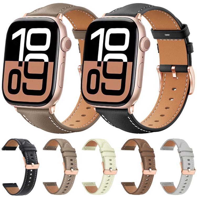xDfind 玫瑰金扣黑鯊細紋素皮錶帶，適用於 Apple Watch 42 / 44 / 45 / 46 / 49mm，適用於 Apple Watch 38 / 40 / 41 / S11 42mm