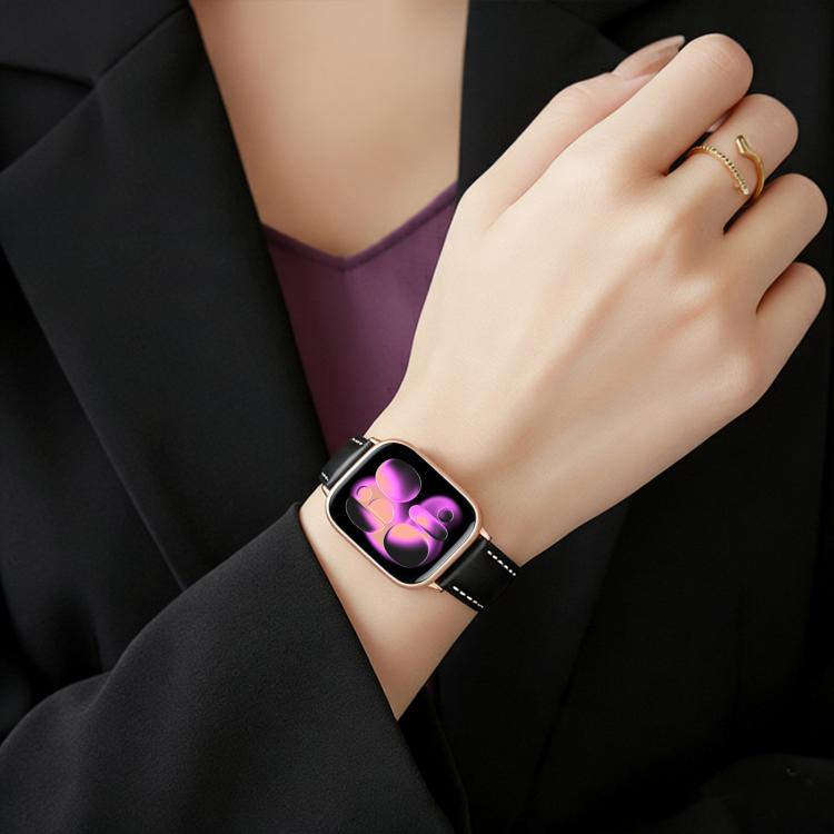 xDfind 玫瑰金扣黑鯊細紋素皮錶帶，適用於 Apple Watch 42 / 44 / 45 / 46 / 49mm，適用於 Apple Watch 38 / 40 / 41 / S11 42mm
