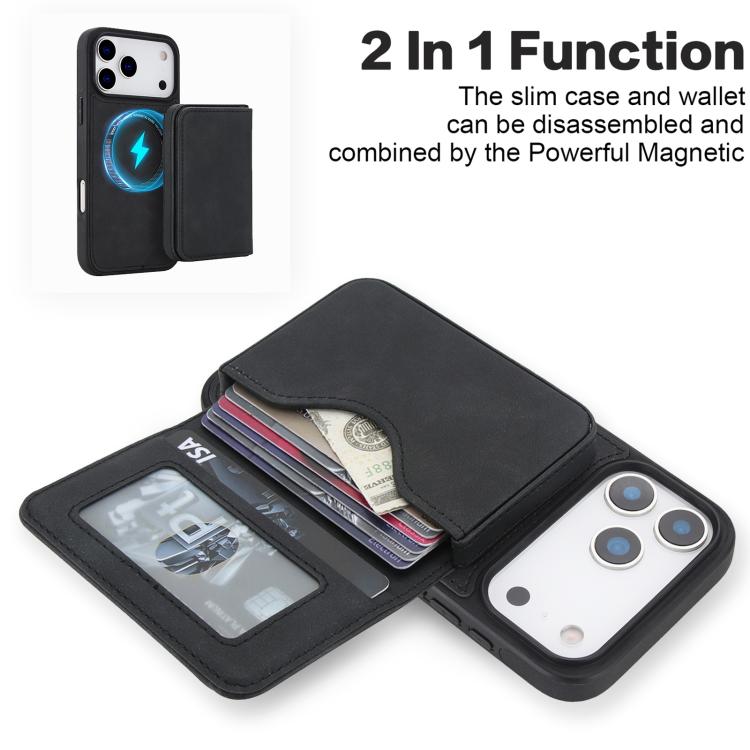 復古仿皮可拆卸磁吸錢包包 RFID 防護手機殼，適用於 iPhone 17 Pro Max、iPhone 17 Pro