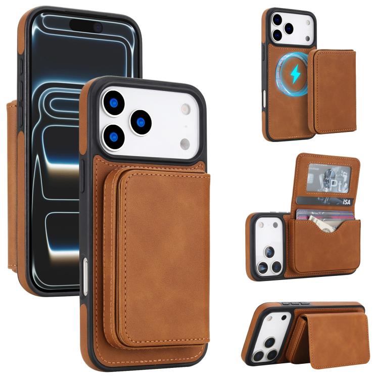復古仿皮可拆卸磁吸錢包包 RFID 防護手機殼，適用於 iPhone 17 Pro Max、iPhone 17 Pro