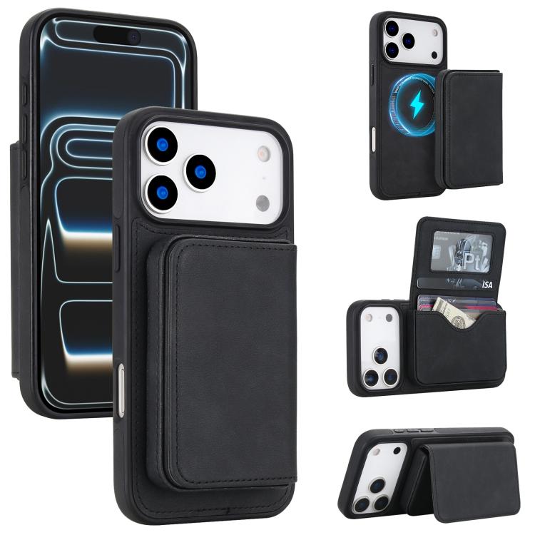 復古仿皮可拆卸磁吸錢包包 RFID 防護手機殼，適用於 iPhone 17 Pro Max、iPhone 17 Pro