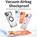 真空氣囊 TPU + 壓克力 360 度旋轉支架磁吸防震手機殼，適用於 iPhone 17 Pro Max、iPhone 17 Pro、iPhone 17