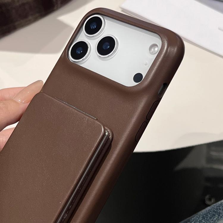 羊皮紋理鏡面支架防震手機殼，適用於 iPhone 17 Pro Max、iPhone 17 Pro