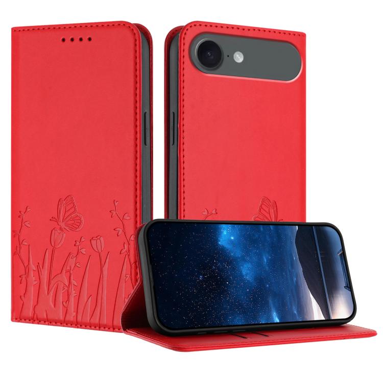 鬱金香蝴蝶圖案磁吸素皮手機殼，適用於 iPhone Air、iPhone 16 Pro Max、iPhone 16 Pro、iPhone 16 Plus