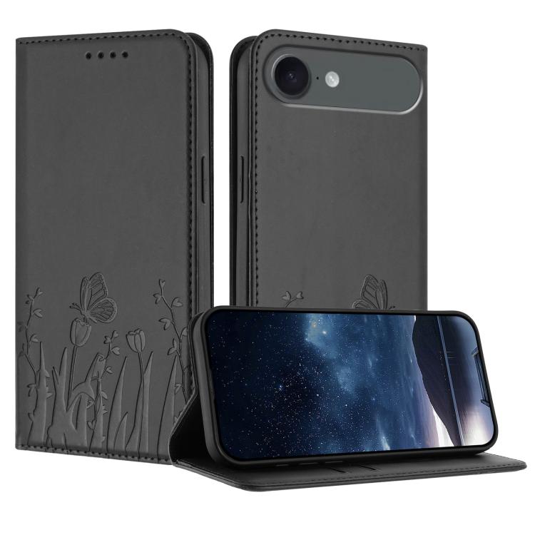 鬱金香蝴蝶圖案磁吸素皮手機殼，適用於 iPhone Air、iPhone 16 Pro Max、iPhone 16 Pro、iPhone 16 Plus